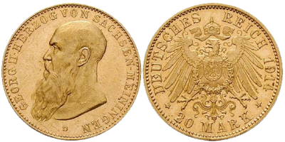 20 Mark Goldmünze Georg II J 281 Sachsen Meiningen Muenzen eu