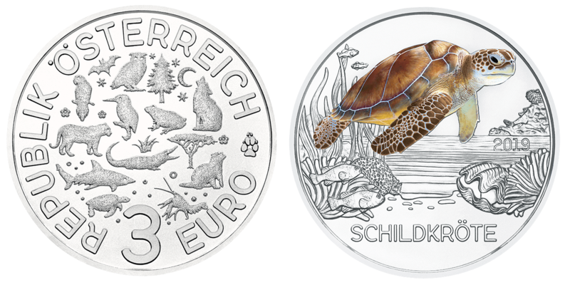 3 Euro Schildkröte Österreich 