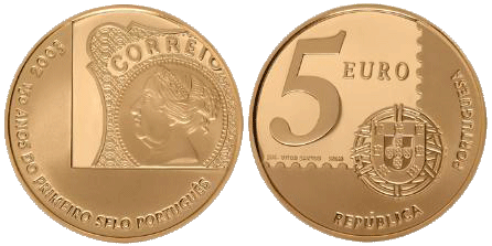 5 Euro Goldmünze Briefmarken Portugal 